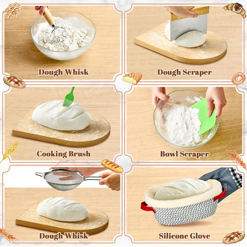 HASHMUST 33 9'' 10" Pcs Sourdough Starter Kit, Sourdough Bread Baking Supplies, Round & Oval Cotton Rope Banneton Bread