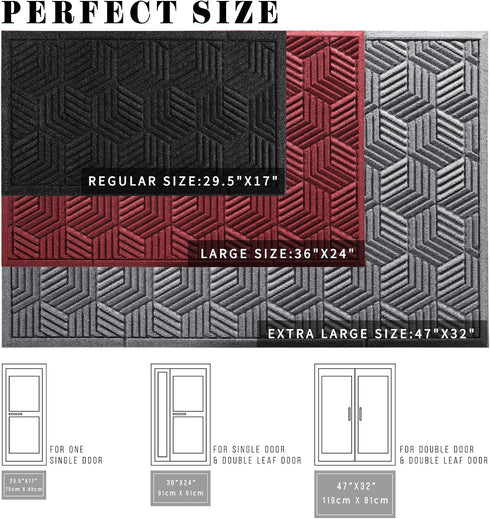 Yimobra Heavy Duty Front Entrance Door Mat 29.5x17 Inch, Sturdy Non Slip Rubber, All-Season Outdoor Indoor Mat