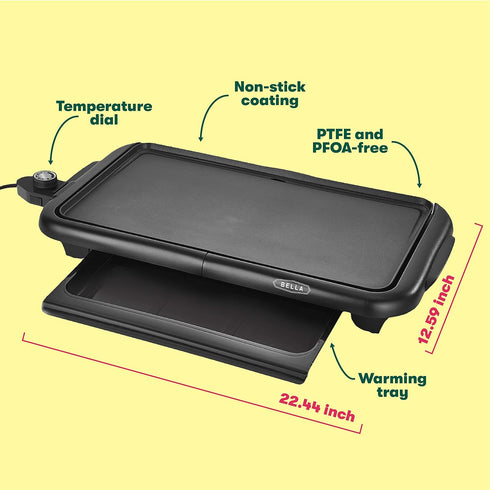 bella Electric Griddle with Warming Tray - Smokeless Indoor Grill, Nonstick Surface, Adjustable Temperature &