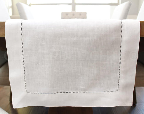 CleverDelights 100% Linen Table Runner, White Linen Hemstitch, 16" x 108"