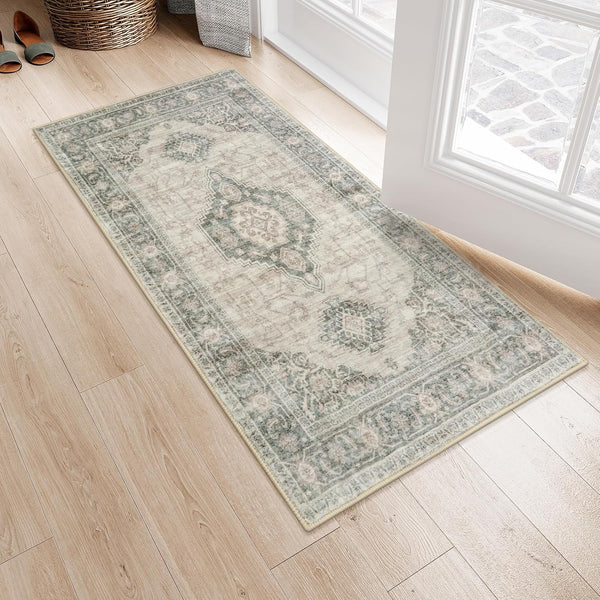 Lahome Oriental Small Area Rug, 2x4 Non-Slip Ultra-Thin Vintage Washable Indoor Door Mat for Kitchen Bedroom