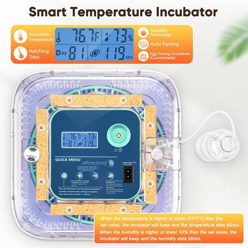 Oqioprd 360 Incubators for Hatching Eggs, Smart Egg Incubator with Humidity & Temp Control and Auto Turner, View