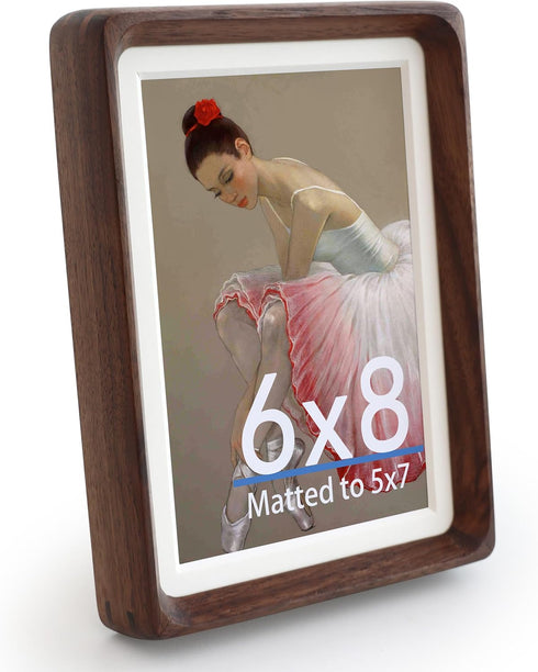 Picture 5x7 with Mat or 6x8 Without Mat,Natural Picture Frame,by Plexiglass,Walnut Wood