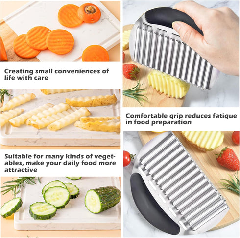 JAYVAR Large Crinkle Cutter French Fry Cutter, Large Crinkle Potato Slicer Wavy Chopper, Stainless Steel Wavy Slicer