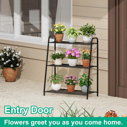 kiplant Plant Stand Indoor, Outdoor Tiered Plant Stand, Corner/Metal/Black Plant Shelf