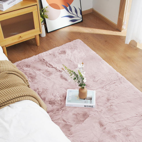 Latepis Light Pink Circle Rug 3ft, Fuzzy Round Throw Rug Non-Slip Faux Rabbit Fur Carpet for Bedroom, Living Room,
