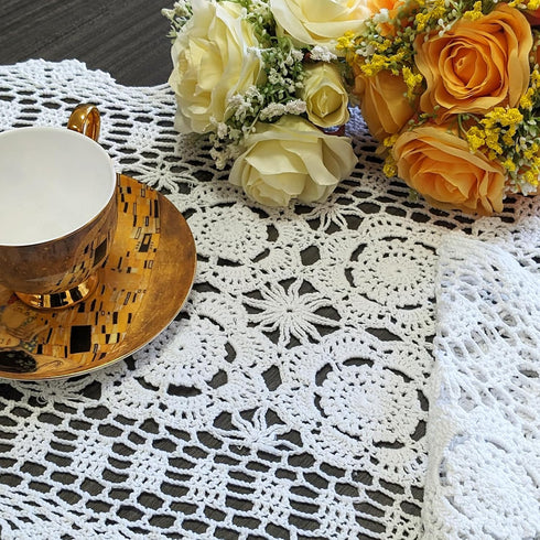 15.7"x47" USTIDE Handmade Crochet Table Runner White Rectangular Cotton Lace Table Runners Table Doily for Dresser