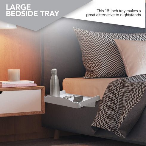 Modern Innovations Bedside Shelf for Bed, College Dorm Room, Bunk Bed Shelf/Caddy for Top Bunk, Clip On Nightstand Tray