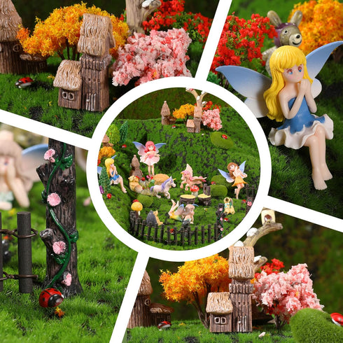 58 Set Pcs Miniature Garden Flower Angel Fairy House Animals Trees Diorama Supplies Fairy Village Mini Terrarium