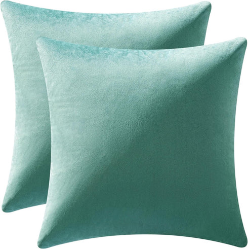 MIULEE Pack of 2 Velvet Soft Solid Decorative Square Throw Pillow Covers, 18x18 Inch, Aqua Green