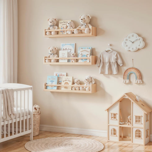 16.5 inch Set 3 Floating Nursery Book Shelves, Wall Book Shelves Kids Room, of Baby Shelves for Nursery Dcor, Ideal