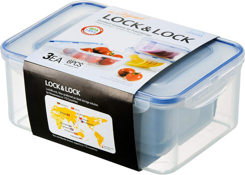 LocknLock Easy Essentials Food Storage Containers, 6-Piece, Clear, BPA Free, Airtight Lids