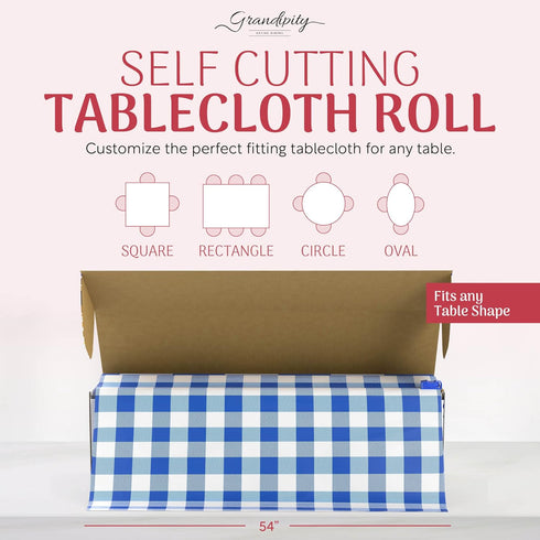 54in 300 Grandipity Plastic Tablecloth Roll - x Ft. Blue Gingham Checkered Plastic Table Cloths for Parties |