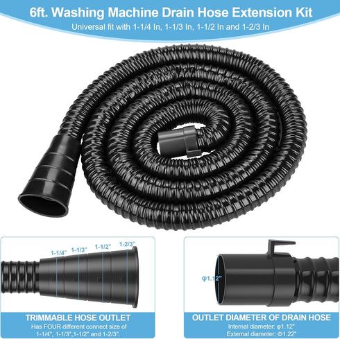 MyLifeUNIT Washing Machine Drain Hose Extension Kit, Universal 6.9 Feet Drain Hose for All Washers (Black)