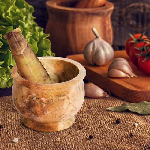Heavy Duty Polished Hard Stone Mortar and Pestle, Natural Stone Grinder for Spices, Pastes, Herbs, Seasoning (Haldi)