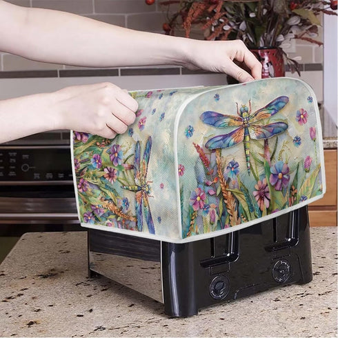 Dragonfly Daisy Print 2 Slice Toaster Covers, Washable Dust Protection for Kitchen Accessories