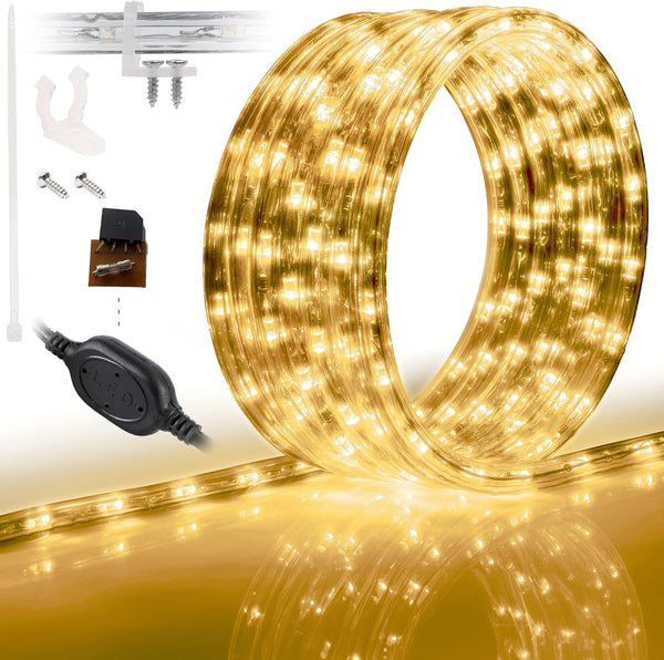 WYZworks 20ft LED Outside Rope Lights - 216 LEDs, Waterproof, ETL Certified Connectable Clear Tube for Warm White