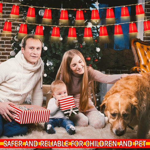 2 Pack 16.4FT 30 Hiboom LED Red Cup String Lights, Trailer Park Party Decorations, Battery Operated Mini Shot Cups