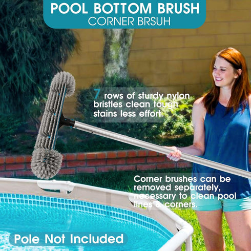 20'' Swimming Pool Brush Head, Detachable Pool Cleaning Brush with Durable Around Nylon Bristles, EZ Clip Aluminum