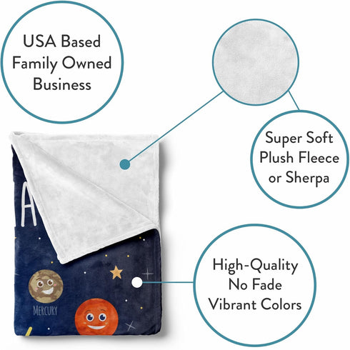 Cozy V1, 30x40) Custom Space Blanket for Kids | Warm Fleece Throw Blanket | Space Room Decor | Plush Blanket | Soft