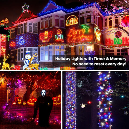33ft 100 Dimmable Brizled Color Changing Christmas Lights, LED RGB Red White Blue Light String with Remote, Mini Light