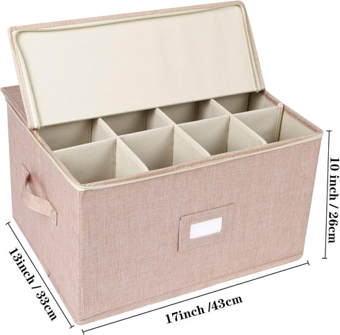 Beige popoly Wine Glass Storage Box, Stackable Stemware Containers with Dividers for 12 Glasses, Drinkware Cases