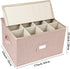 Beige popoly Wine Glass Storage Box, Stackable Stemware Containers with Dividers for 12 Glasses, Drinkware Cases