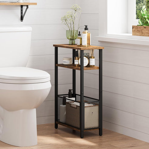 MMEOLUOOK 3 MLBZ22RB Narrow Side Table with Storage Basket Skinny End Tables for Smalls Spaces Tier Sofa Table Small