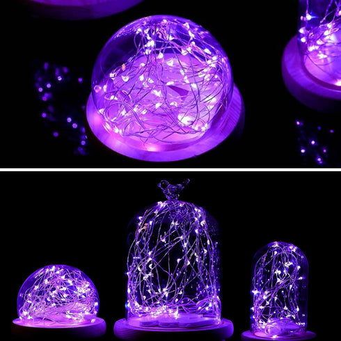 VOOKRY 8 Pack 30 LED Fairy Lights - Battery Operated String Lights, 10 ft Purple Waterproof Silver Wire