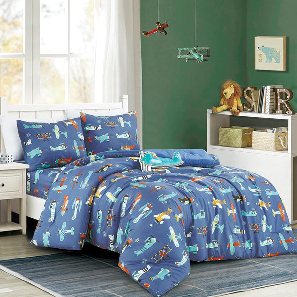 Blue Airplanes print Comforter Set for Boys Girls teen. Twin size Bedding