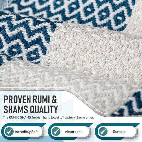 Turkish Hand Towels for Bathroom | 2 pcs Decorative 100% Cotton Farmhouse Kitchen Towels | Oeko-Tex Certified Navy Hand