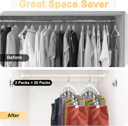 Legging Organizer for Closet, Metal Yoga Pants Hanger with Rubber Coated, 2 Pack with 10 Clips, White