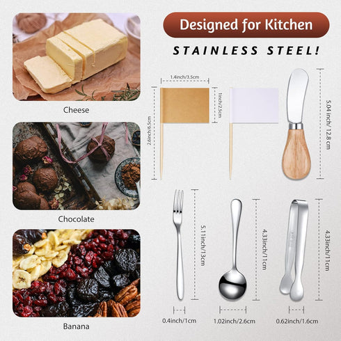 Cheese Butter Spreader Knives Set Charcuterie Accessories Stainless Steel Spreader Knives with Wooden Handles Charcuterie Boards Utensils Mini Serving Tongs Spoons and Forks (Silver, 21 Pieces) by Patelai