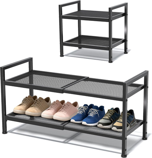 neatevday 2 Tier Shoe Rack, Expandable Shoe Rack for Closet, Adjustable Shoe Organizer