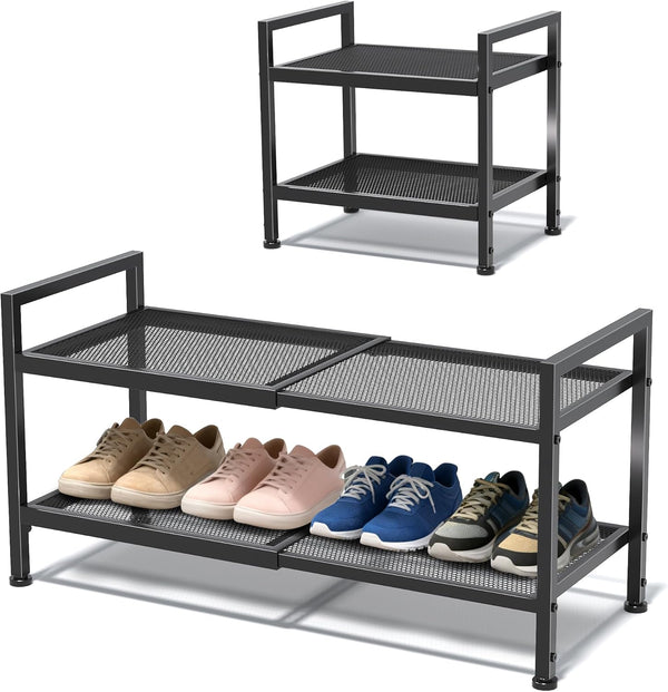 neatevday 2 Tier Shoe Rack, Expandable Shoe Rack for Closet, Adjustable Shoe Organizer