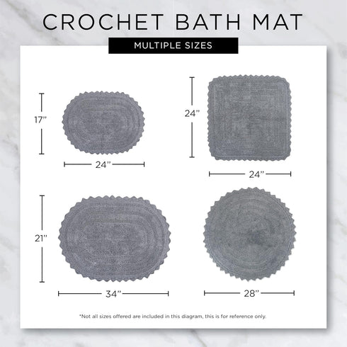 DII Crochet Collection Reversible Bath Mat, Round, 27.5" Diameter, Gray