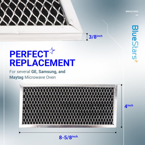 BlueStars JX81H WB02X10956 Microwave Charcoal Filter (4" x 8-5/8") - Fits GE & Samsung Ovens - PACK OF 2