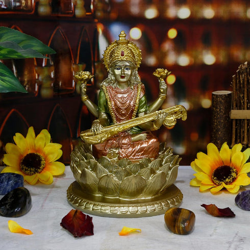 Hindu Goddess Saraswati Idol - 6.5" H Statue for Knowledge, Music, Arts, Indian Diwali Gifts for Home