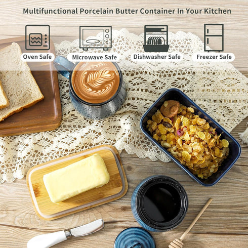 Countertop Ceramic Butter Dish with Lid,Large Butter Container with Airtight Cover for or refrigerator,Farmhouse Butter
