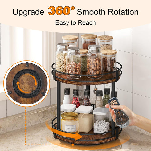 2 Countertop 10.2" 10.2" 10.4" Snughome Rotating Spice Rack, Tier Lazy Susan Organizer, Wood Kitchen Organizer, Brown