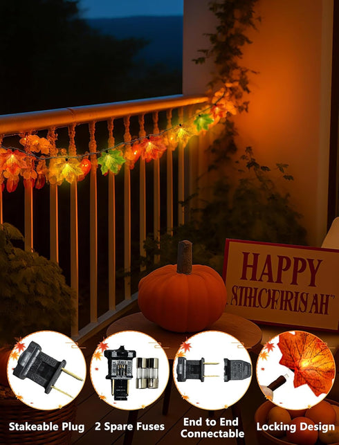 13.6FT 35 Bulbs Fall String Lights Maple Leaf Lights, Outdoor String Lights Plug in with Multicolor Maple Leaf