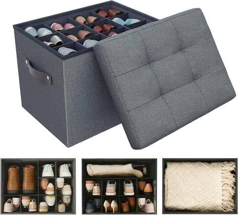 Hoiwio Storage Ottoman Shoe Organizer for Closet - Adjustable Dividers Storage Box for
