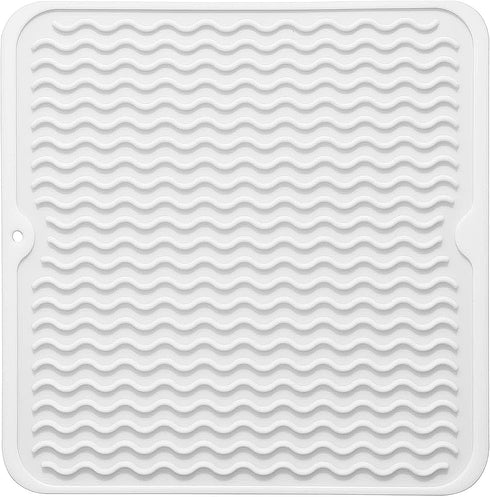 Silicone Dish Drying Mat for Kitchen Counter, Eco-friendly Heat-resistant Dish Drainer Mat, Easy Clean (12" x 12",