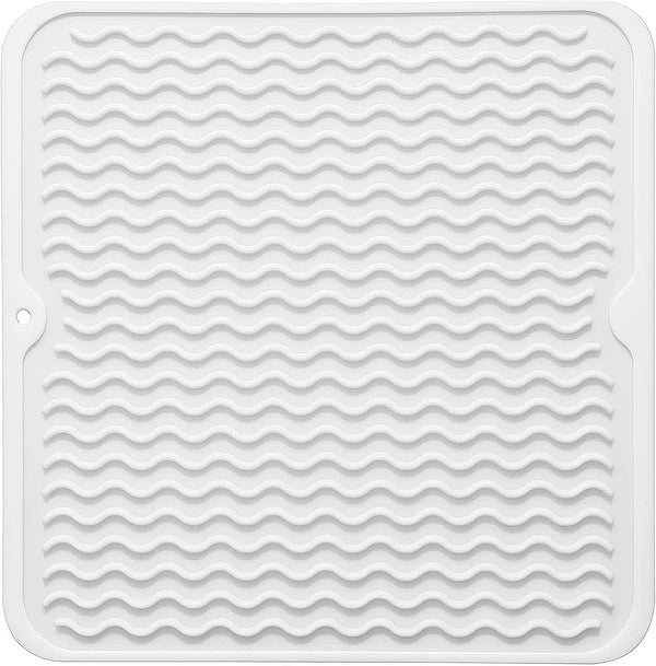 Silicone Dish Drying Mat for Kitchen Counter, Eco-friendly Heat-resistant Dish Drainer Mat, Easy Clean (12" x 12",