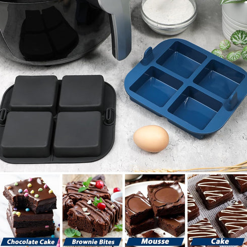 Webake Silicone Air Fryer Brownie Pan, Nonstick 2.6" Square Silicone Mold for Baking S'mores, Set of 2