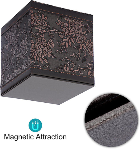 Sumnacon Square Leather Tissue Box Cover - Stylish Cube Tissue Box Holder with Magnetic Bottom, Decorative PU Tissue
