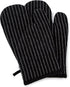Encasa Homes Long Oven Mitts, 12" Heat Resistant Gloves (2 pc Set) for Kitchen Cooking & Baking - Butcher Stripes Black