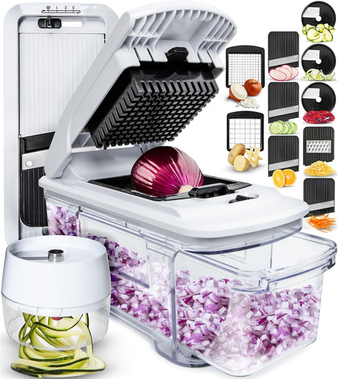 Fullstar All-in-1 Vegetable Chopper, Mandoline Slicer & Cheese Grater, 6 in 1, Black/White