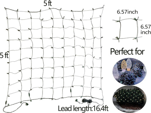 Bushes,100LED 5ftx5ft LED Christmas Net Lights Outdoor Christmas Decorations for Connectable Green Wire Net Christmas