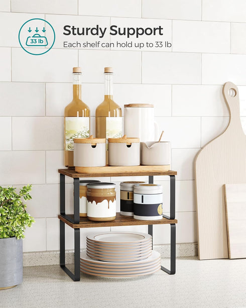 SONGMICS Cabinet Organizer Shelf, Set of 4 Stackable Kitchen Counter Shelves, Spice Rack, Metal and Engineered Wood